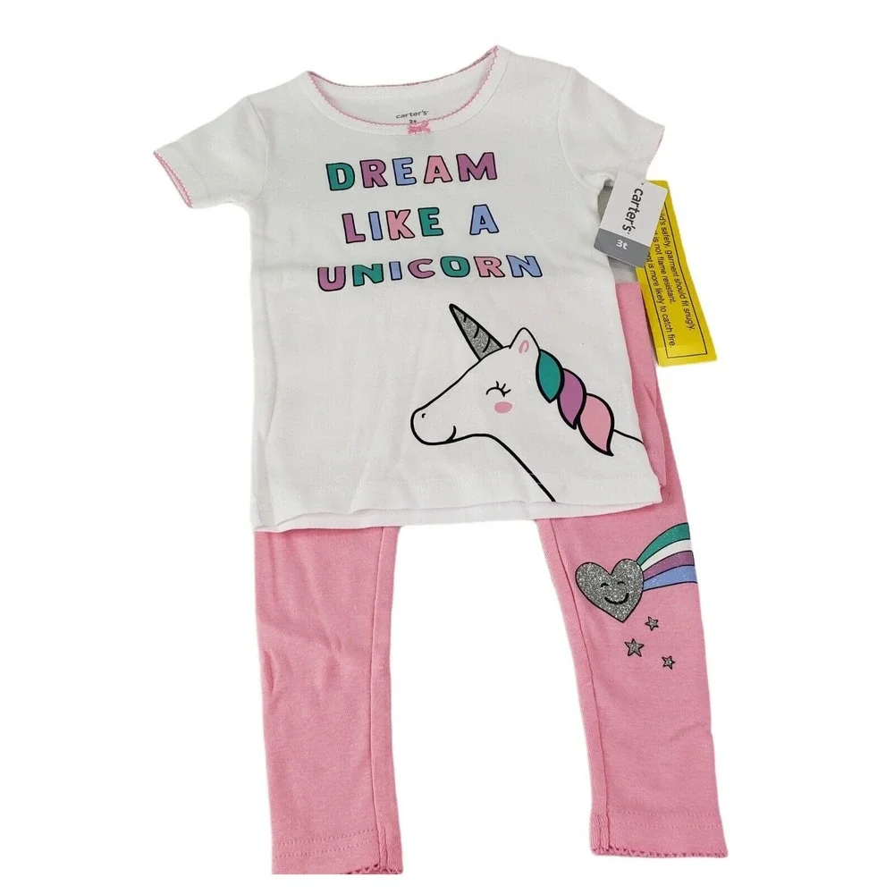 Carter's Toddler and Baby Girls' 4 Piece Cotton Pajama Set (Unicorn T 3)‎ New